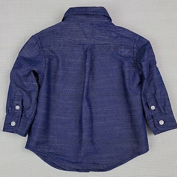 Janie and Jack Blue Chambray Micro Stripes Button-Up Shirt 6-12 Months - Picture 5 of 14